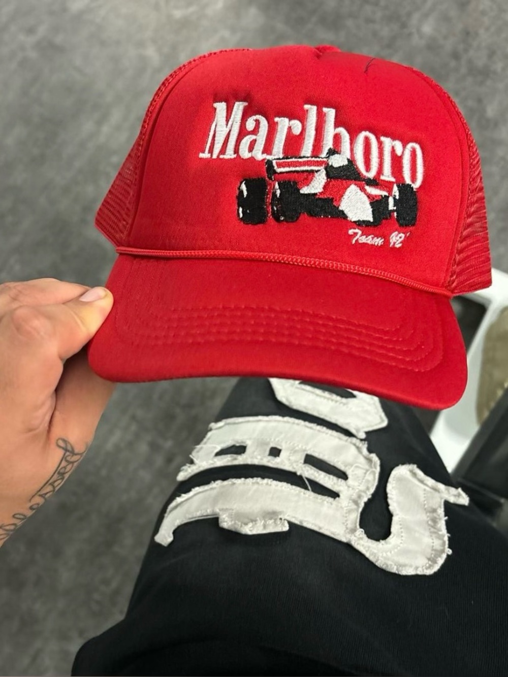 Malboro Red Racing Embroidered Mesh Trucker Hat
